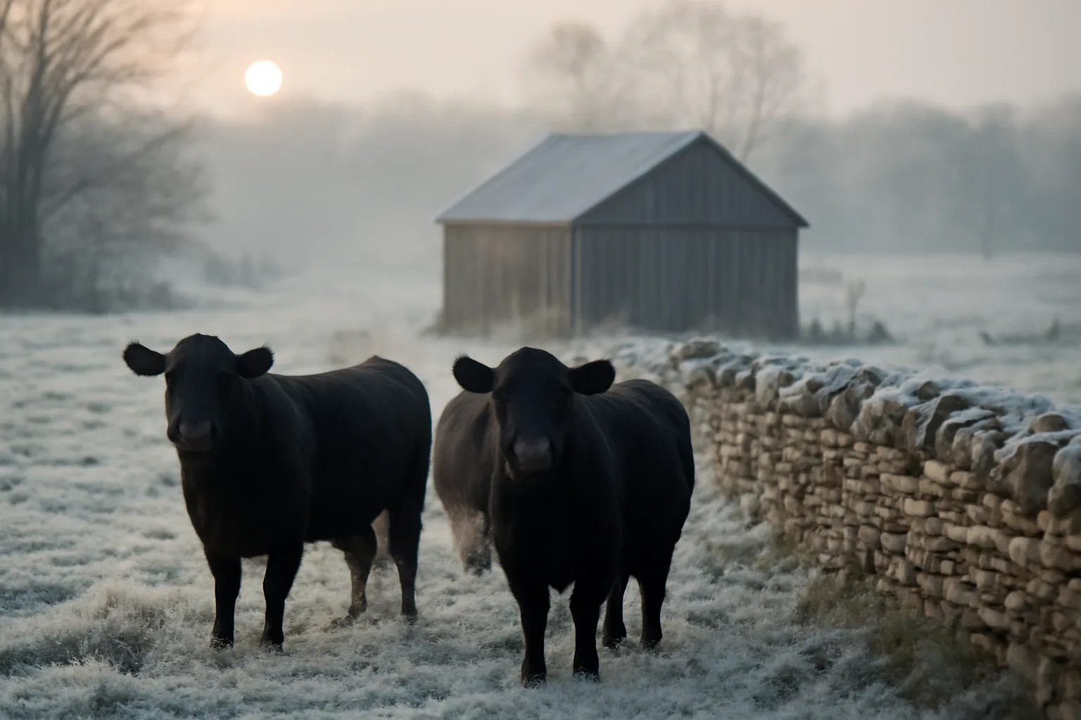 Cattle in a frosty Kentucky pasture before custom exempt slaughter